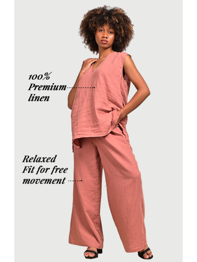 100% Linen 3 piece Set (Small Pink)