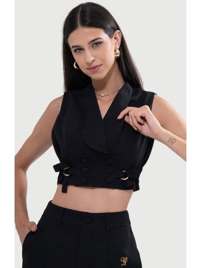 Yushe Sleeveless Buttoned Vest and High-Waisted Shorts Set