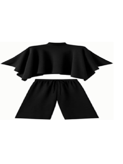 YUSHE Women's Black Cape Sleeve Top & Wide-Leg Shorts Co-Ord Set