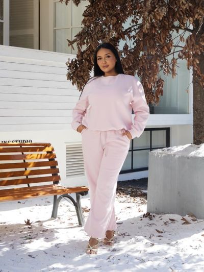 YUSHE Women Wide-Leg Sweatpants Set Pink